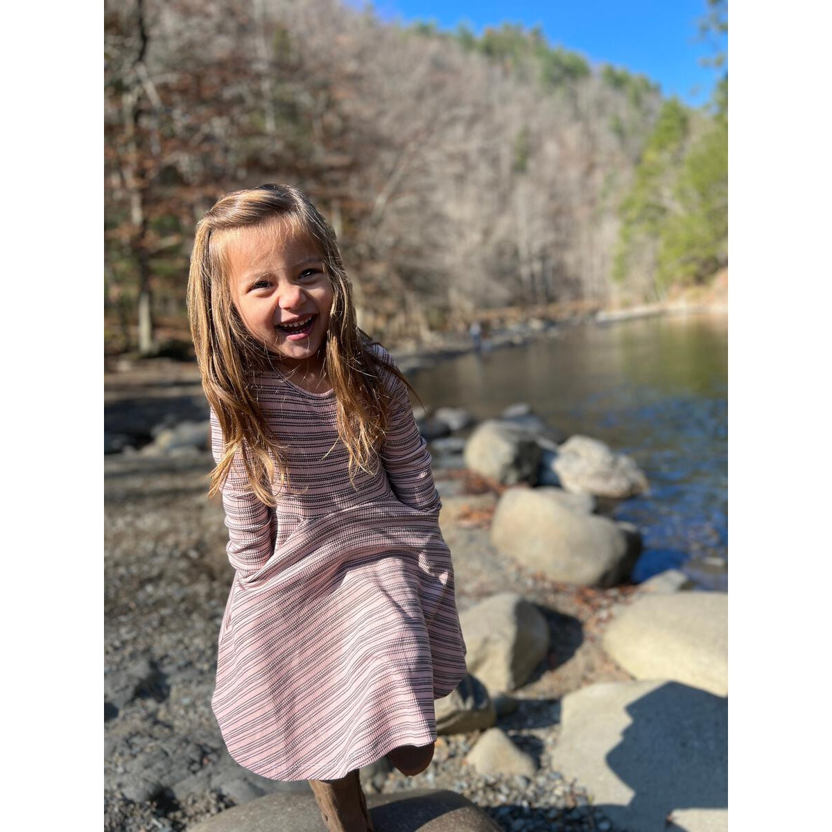 Vignette Pink & Brown Stripe Merilee Dress-VIGNETTE-Little Giant Kidz