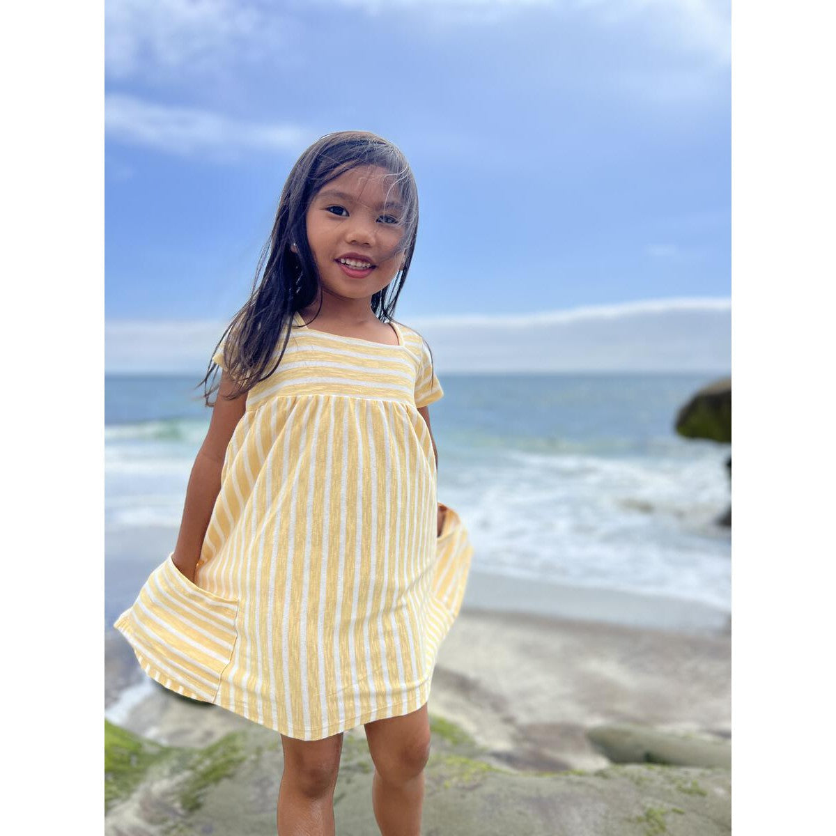 Vignette Yellow & Ivory Stripe Rylie Dress-VIGNETTE-Little Giant Kidz