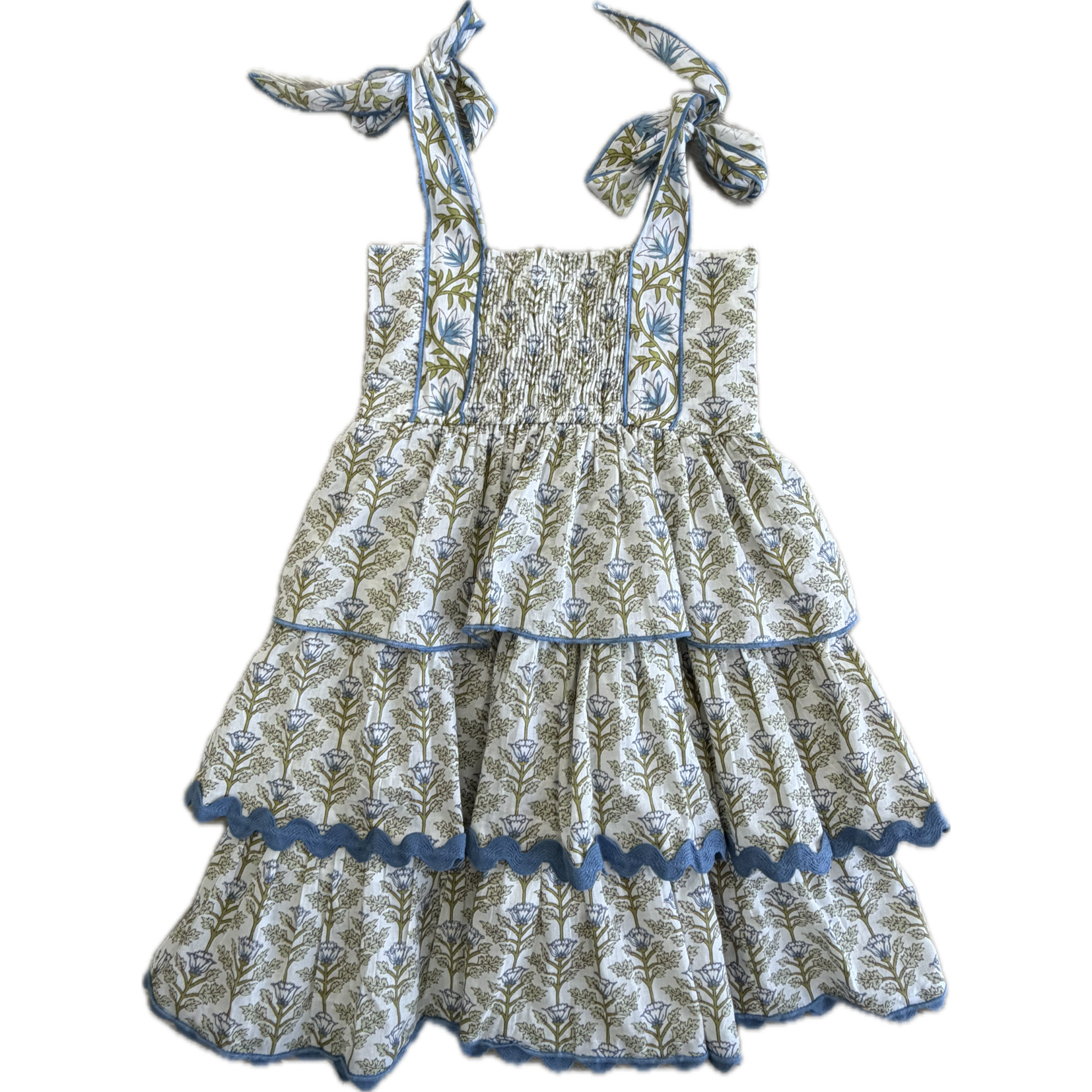 Yo Baby Blue/ Green Floral Dress-Yo Baby-Little Giant Kidz