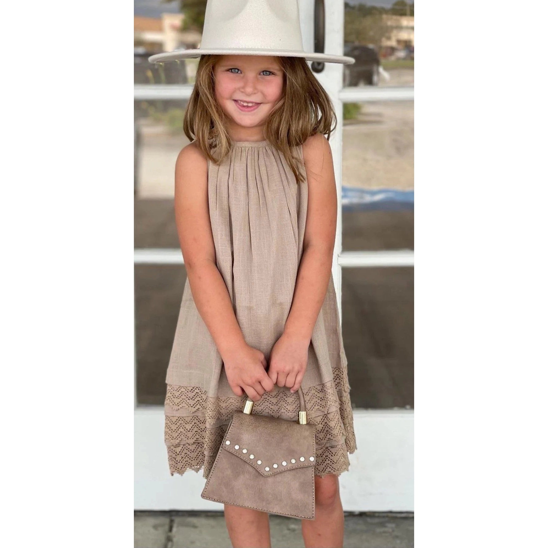 Yo Baby Copper Brown Shift Dress with Lace Detail