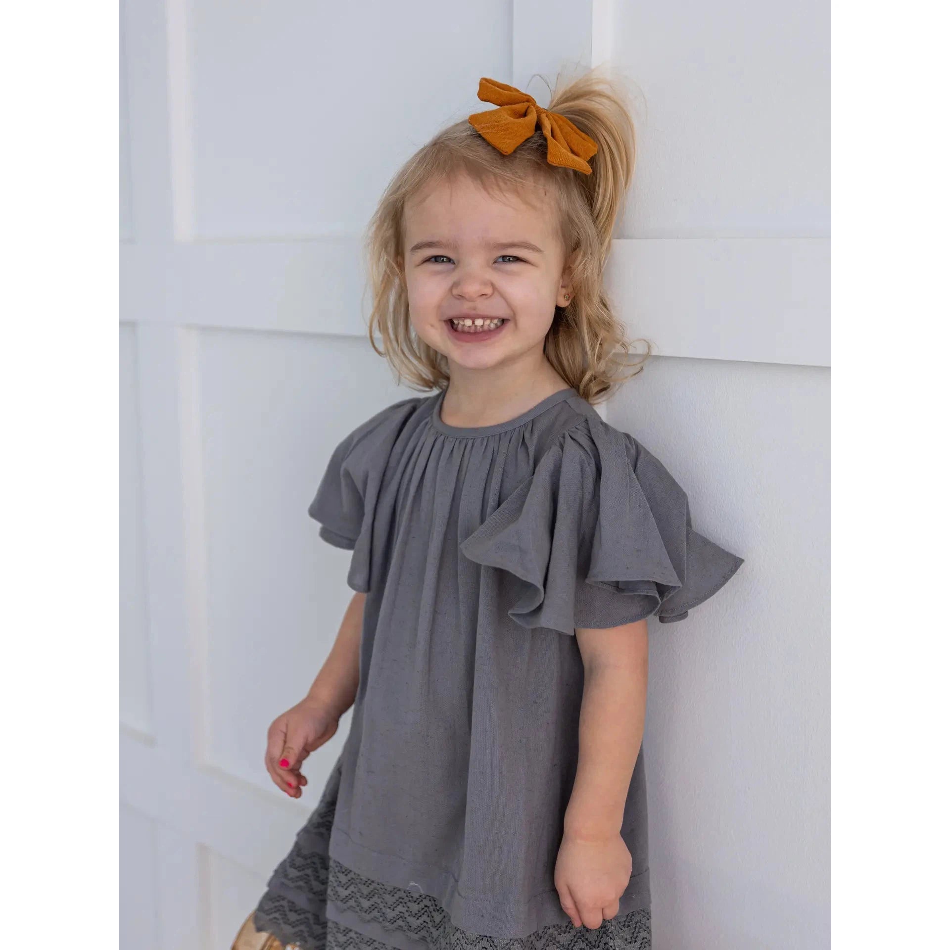 Yo Baby Grey Solid Color Sleeve & Neck Gathered Dress & Bloomer Set-Yo Baby-Little Giant Kidz