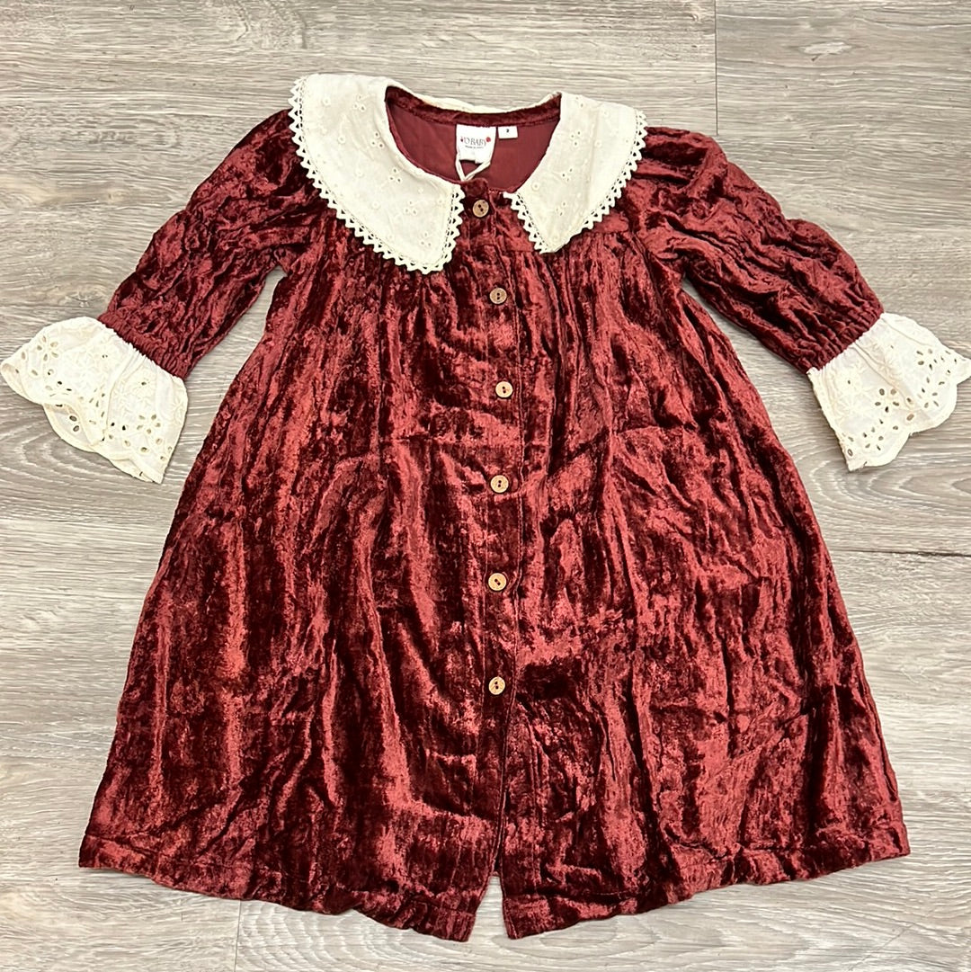 Yo Baby Maroon Velvet & Ivory Lace Detail Vintage Dress 5