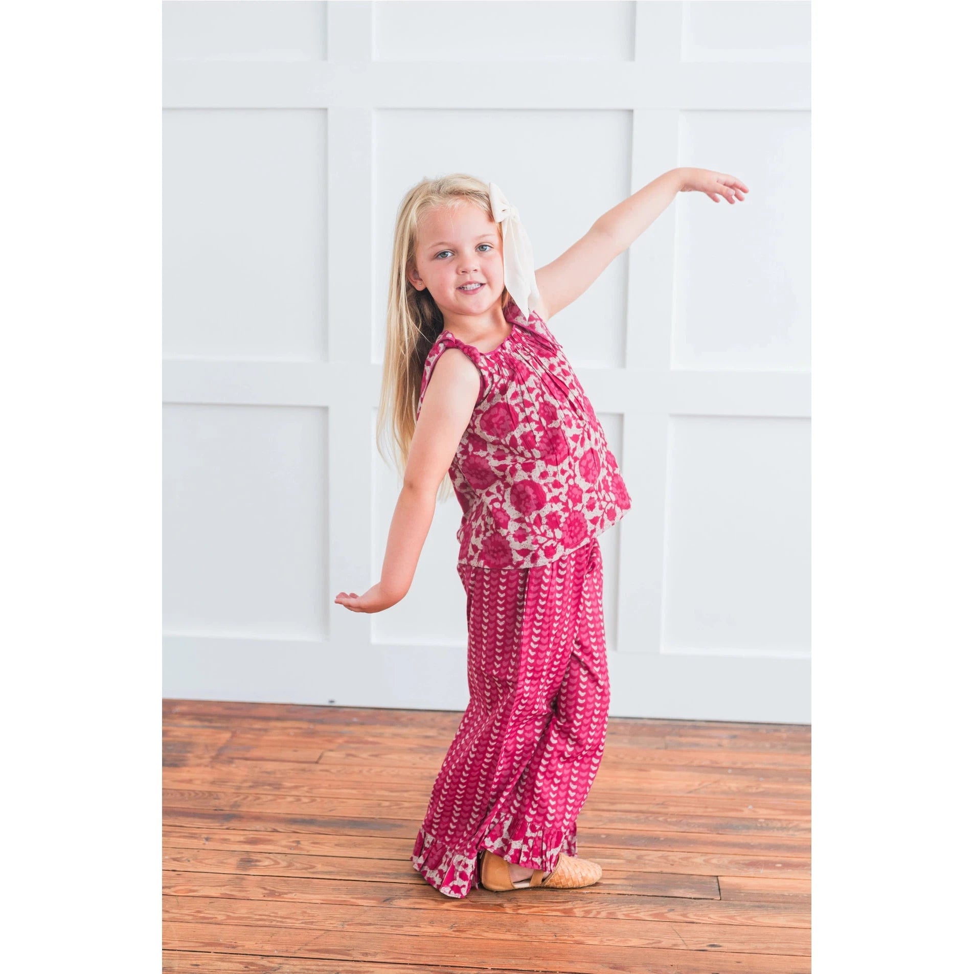 Yo Baby Printed Hot Pink Top with Striped Ruffle Pants 2 Piece Set-Yo Baby-Little Giant Kidz