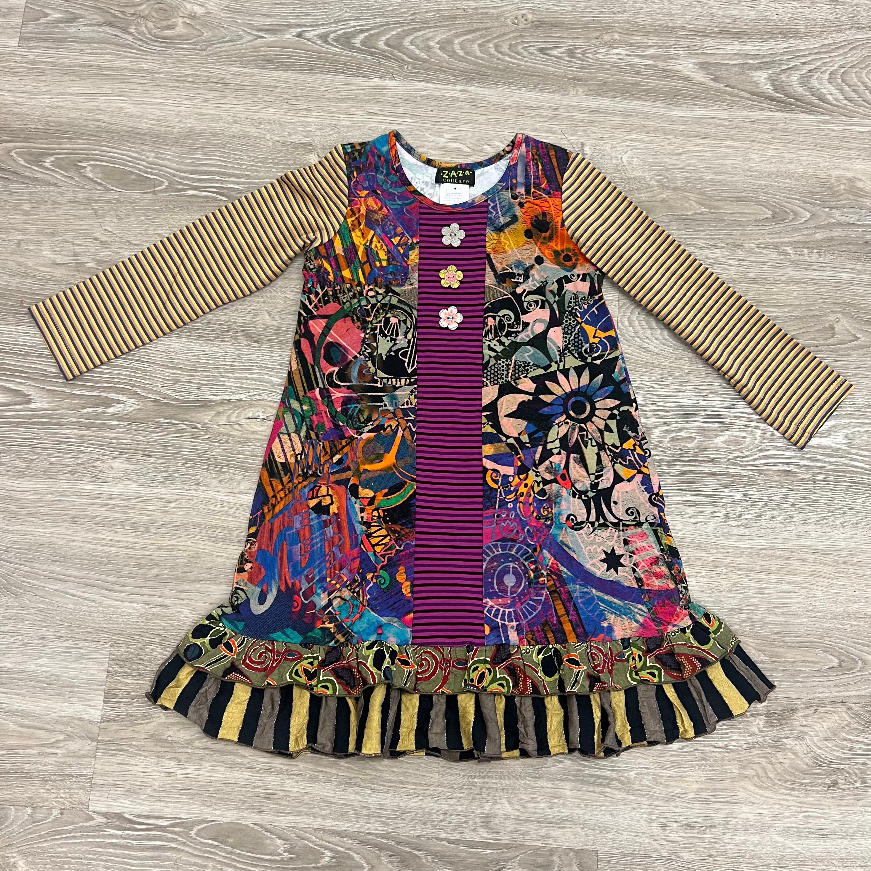 ZaZa Couture Button Luiza Dress-ZAZA COUTURE-Little Giant Kidz