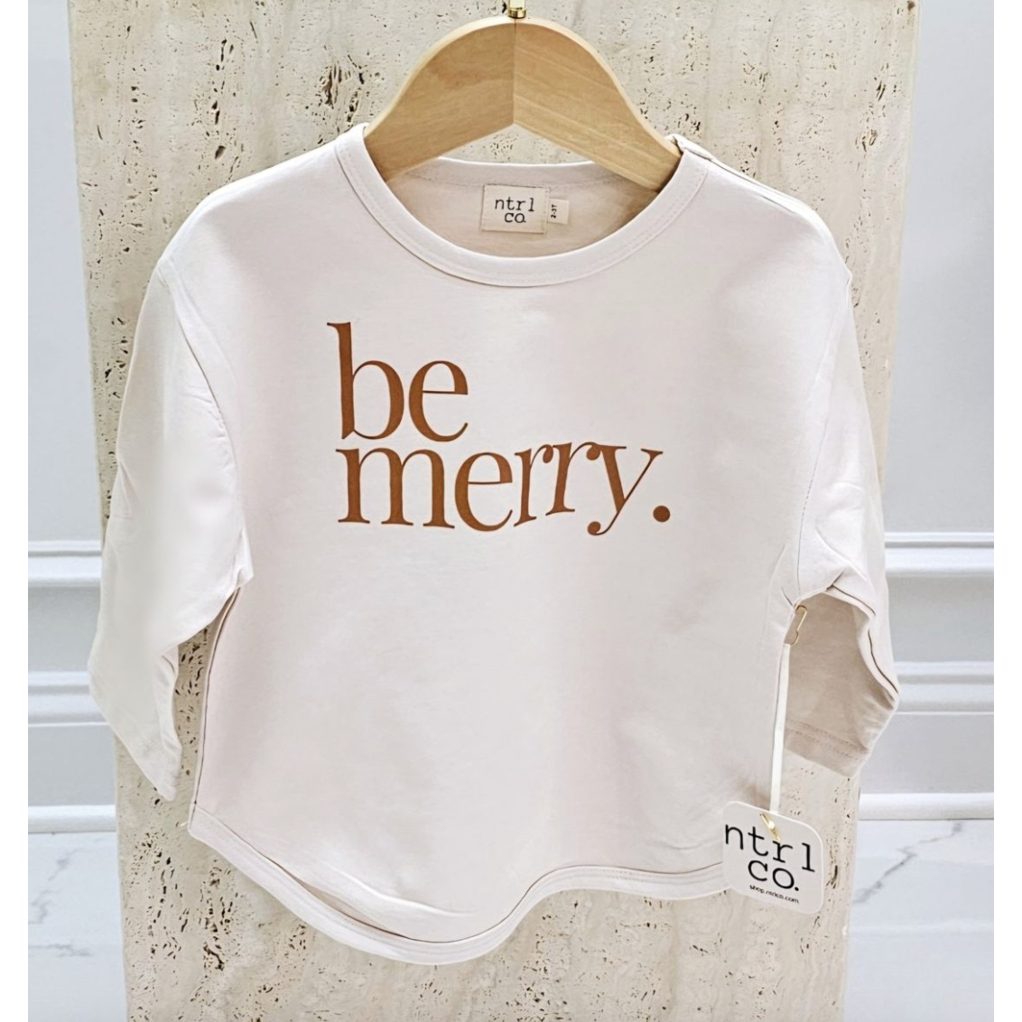 ntrl co Be Merry Long Sleeve Holiday Tee-ntrl co-Little Giant Kidz