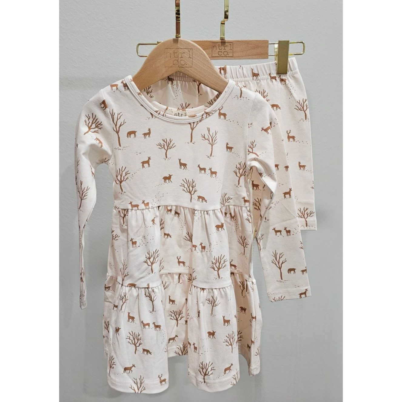 ntrl co Forest Friends Long Sleeve Twirl Dress With Biker Shorts-ntrl co-Little Giant Kidz