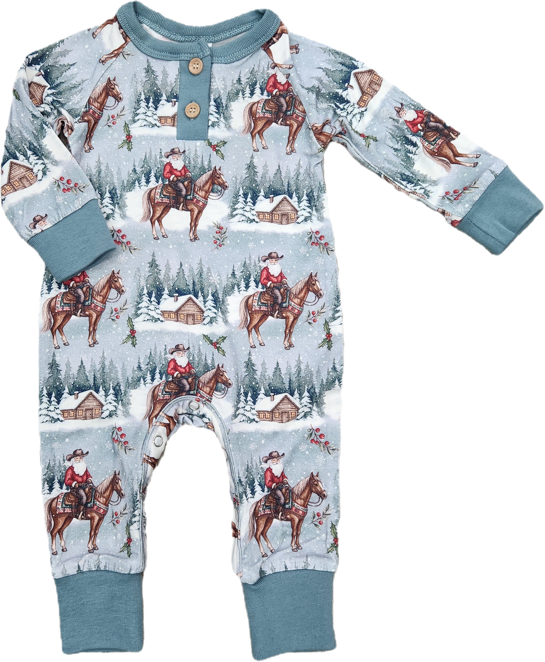 TESA BABE Cowboy Christmas Bamboo Henley Romper