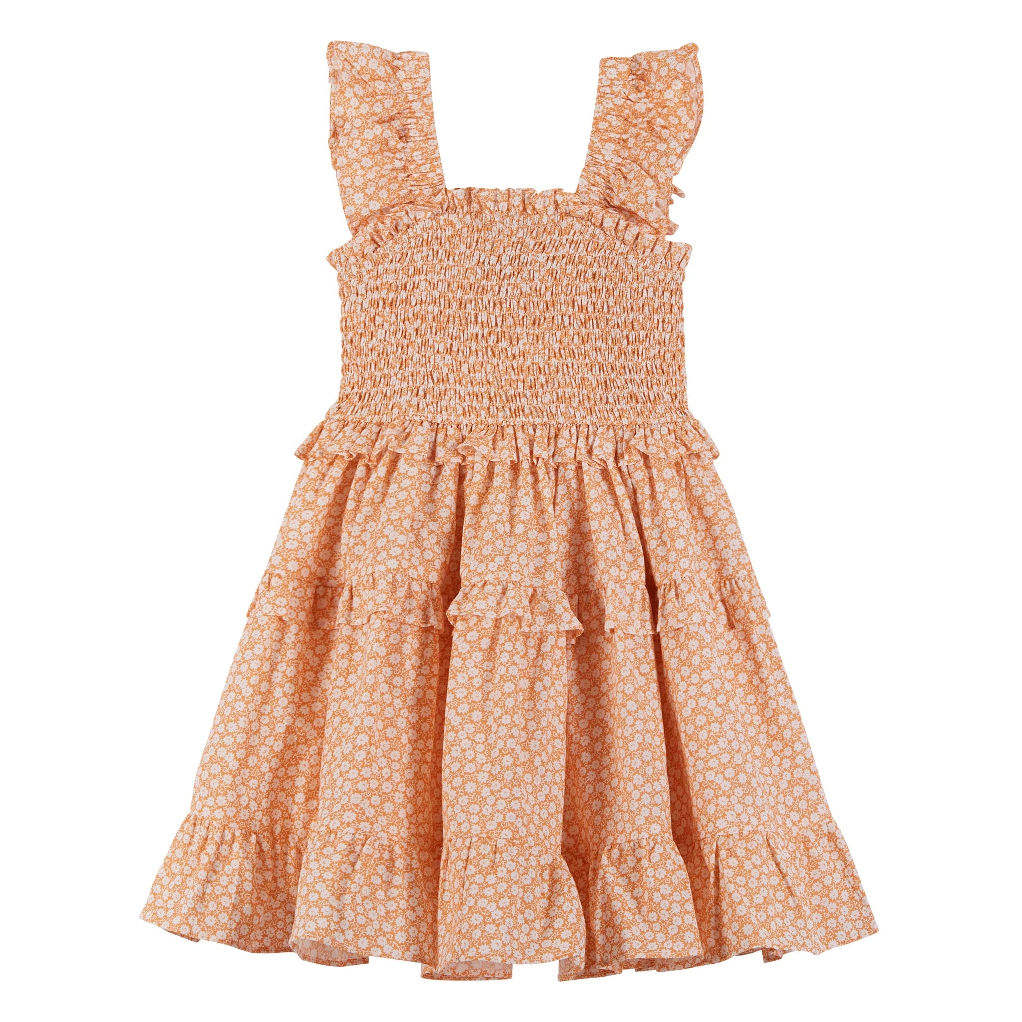 Andy & Evan Orange Floral Ruffle Smock Dress-ANDY & EVAN-Little Giant Kidz