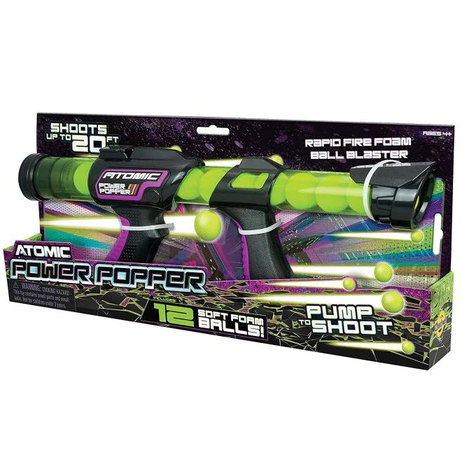 Atomic Power Popper 12X Foam Ball Blaster - Rapid Fire Pump Shoots Up to 12 Foam Balls-HOG WILD-Little Giant Kidz