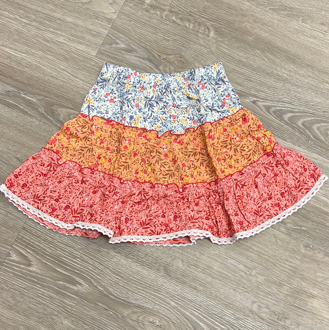 Bela & Nuni Multi Floral Tiered Lace Trim Skirt-Bela & Nuni-Little Giant Kidz