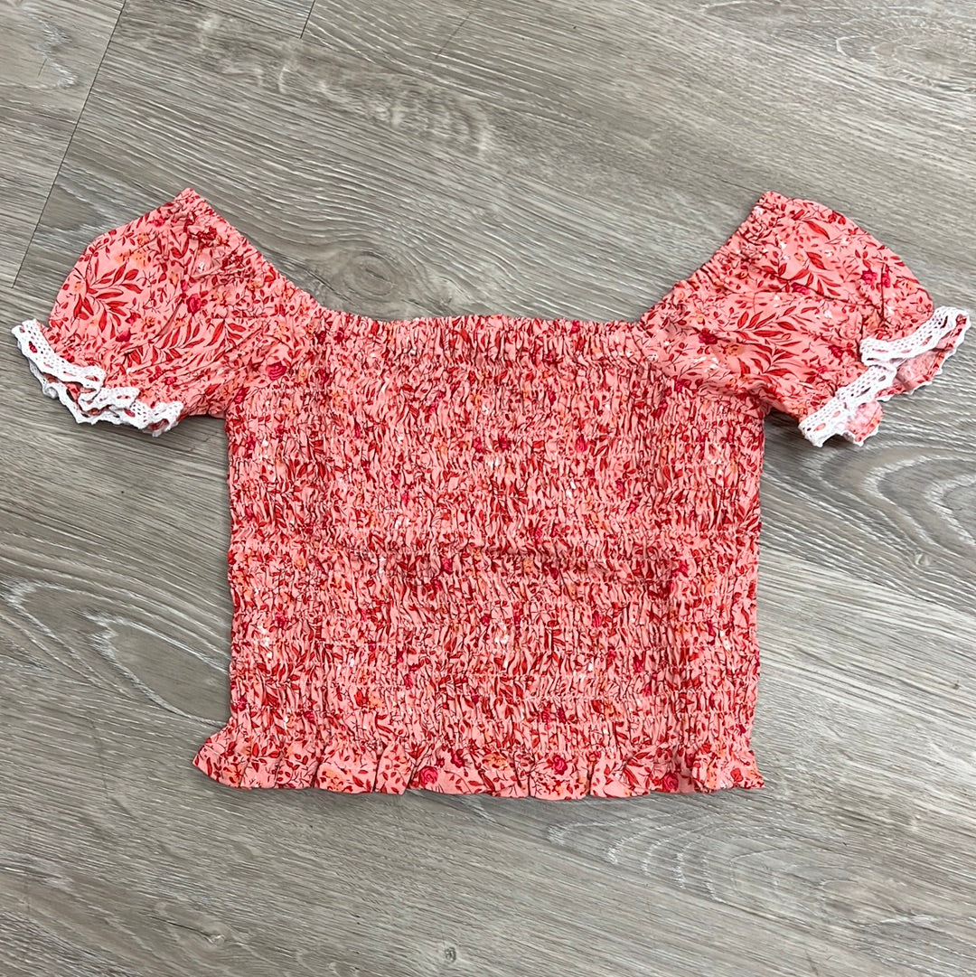 Bela & Nuni Pink Leaves Ruffle Sleeve Elastic Top-Bela & Nuni-Little Giant Kidz