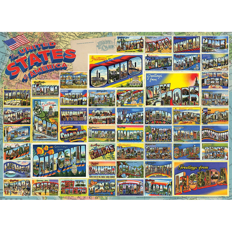 Cobble Hill 1000 Piece (Family) Puzzle - Vintage American Postcards-COBBLE HILL PUZZLE CO-Little Giant Kidz
