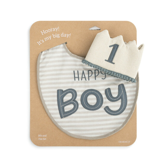 Demdaco Happy 1st Birthday Hat/Bib Set - Boy-DEMDACO-Little Giant Kidz