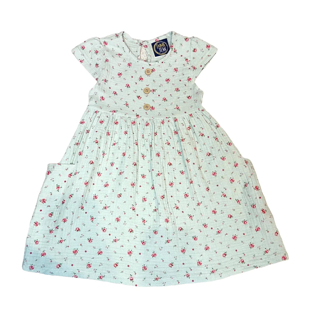 Emma Jean Kids Aqua Floral Aubrey Dress with Pockets-EMMA JEAN KIDS-Little Giant Kidz
