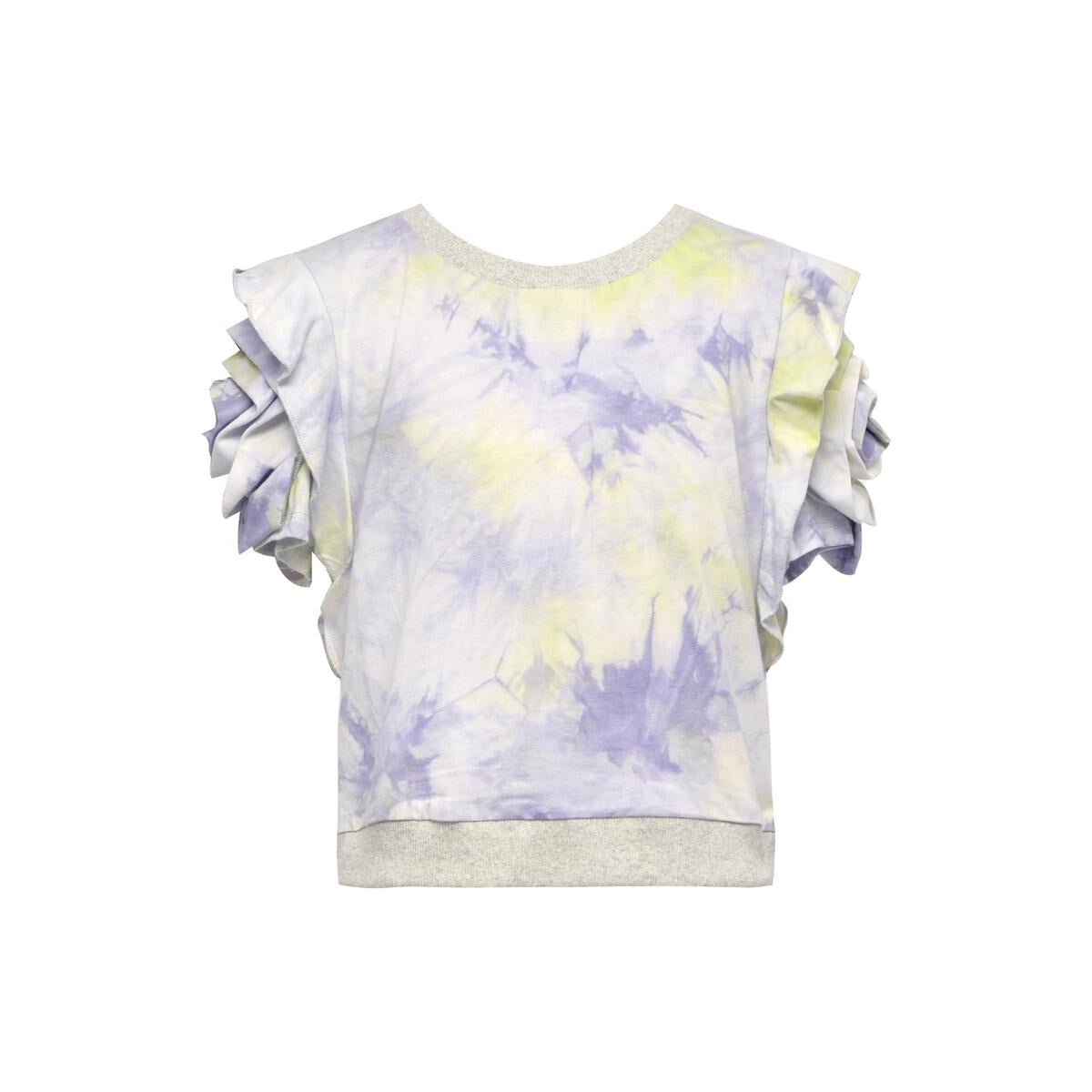 Hannah Banana Tie Dye Print Ruffled Short Sleeve Top - Purple/Yellow-Hannah Banana-Little Giant Kidz