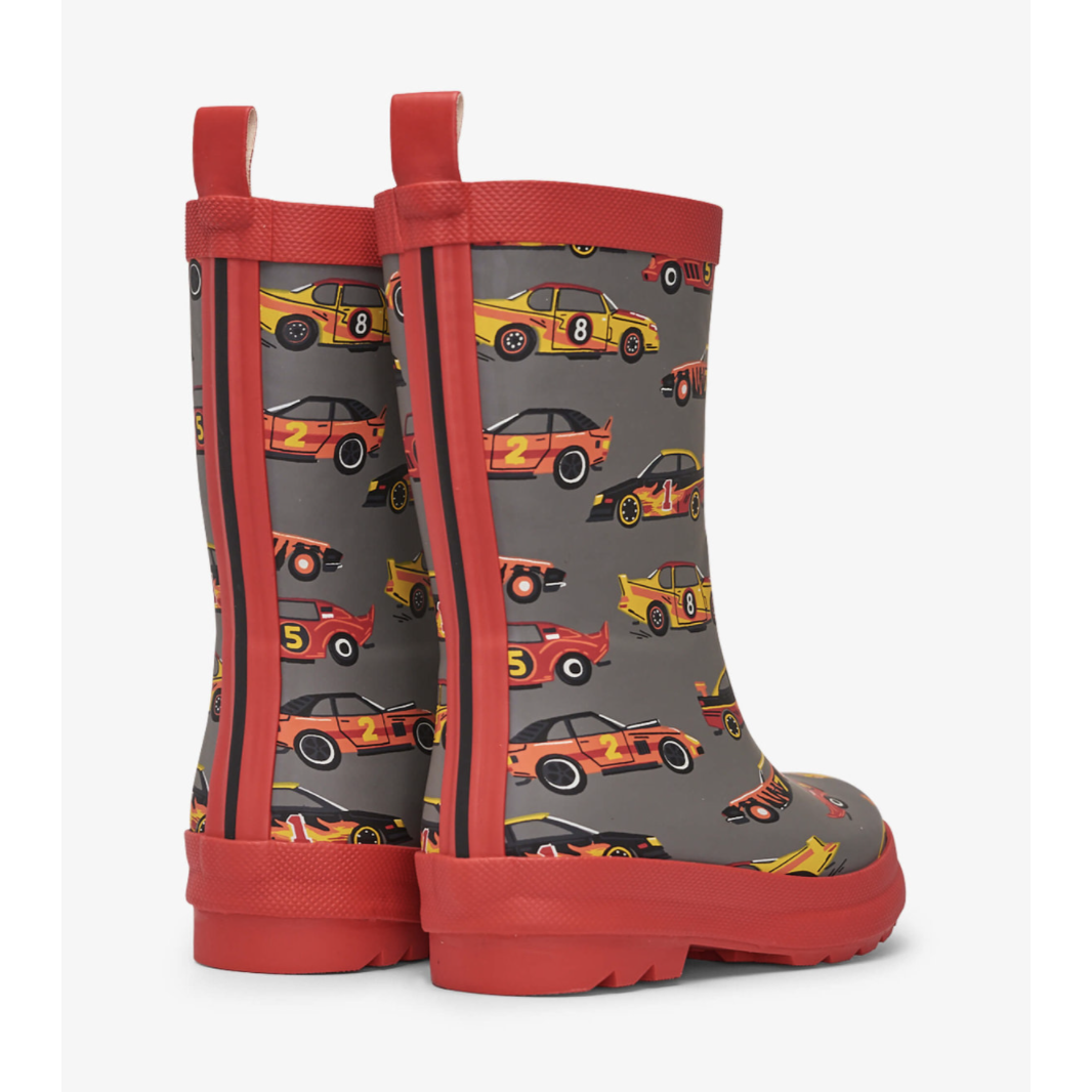 Hatley Classic Race Cars Matte Rain Boots - Steel Grey-HATLEY-Little Giant Kidz