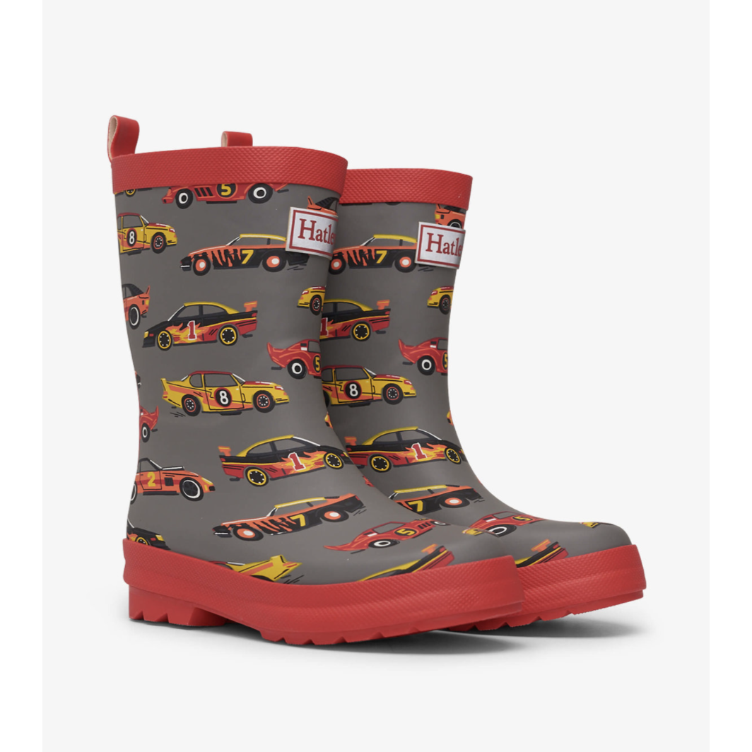 Hatley Classic Race Cars Matte Rain Boots - Steel Grey-HATLEY-Little Giant Kidz