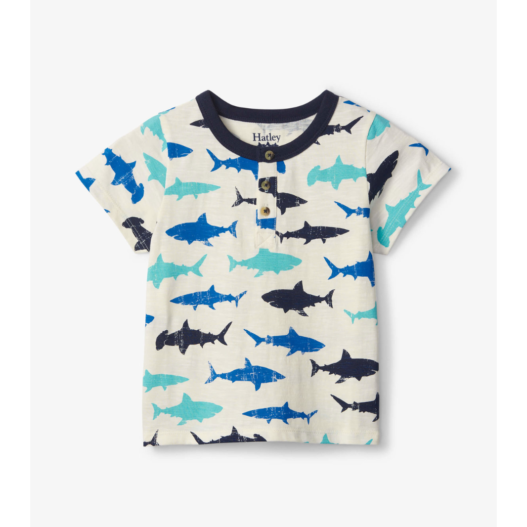 Hatley Sea Sharks Henley Tee - Sea Salt-HATLEY-Little Giant Kidz