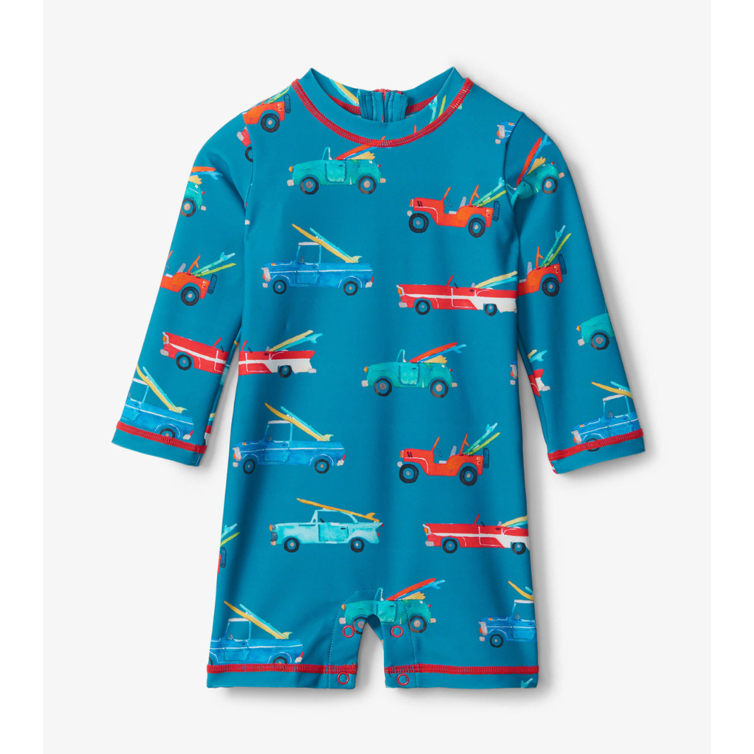 Hatley Surf Cars Baby One-Piece Rashguard - Moroccan Blue-HATLEY-Little Giant Kidz