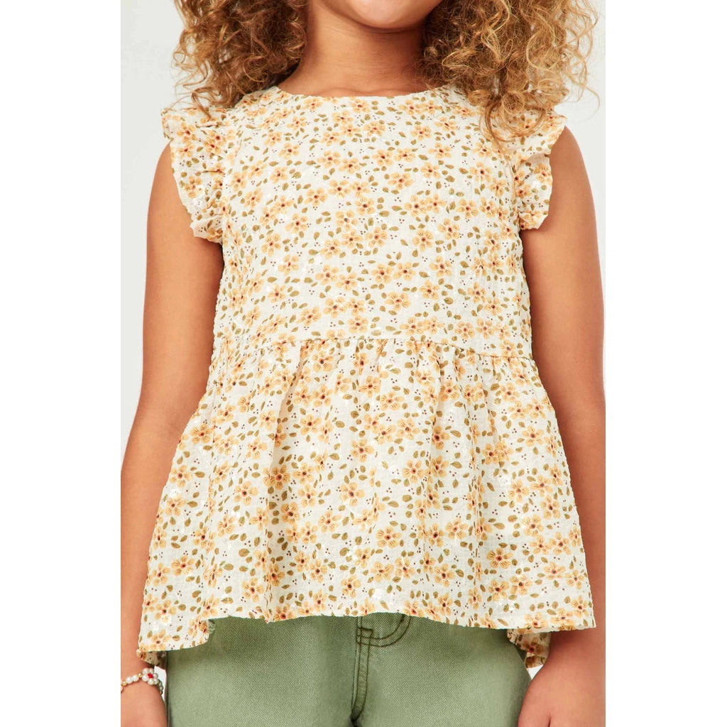 Hayden Girls Lurex Embroidered Antique Floral Ruffled Top-HAYDEN GIRLS-Little Giant Kidz