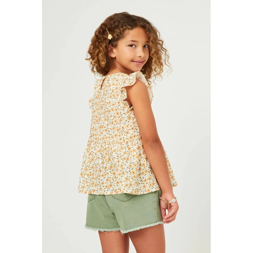 Hayden Girls Lurex Embroidered Antique Floral Ruffled Top-HAYDEN GIRLS-Little Giant Kidz
