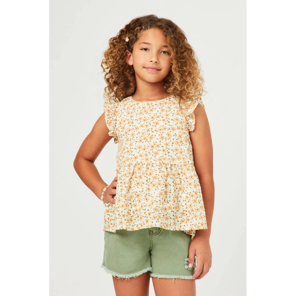Hayden Girls Lurex Embroidered Antique Floral Ruffled Top-HAYDEN GIRLS-Little Giant Kidz
