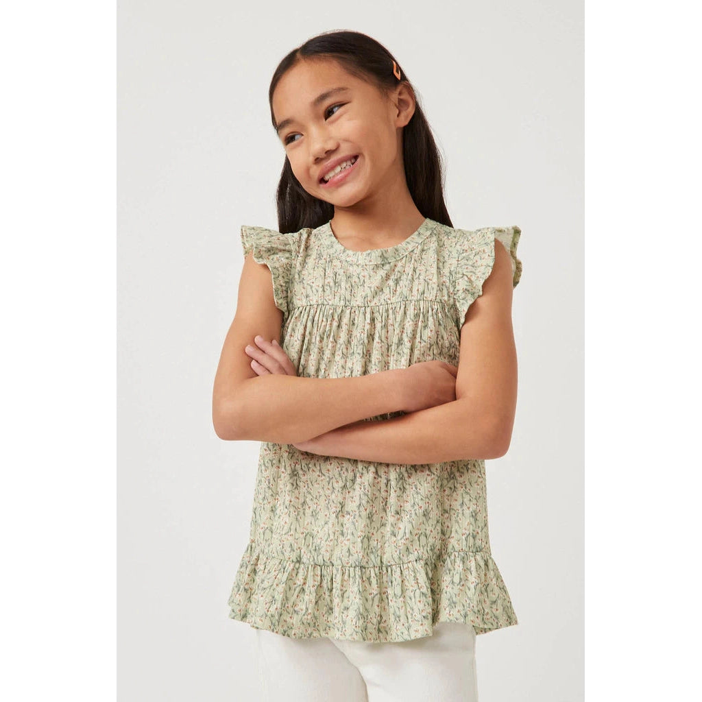 Hayden Girls Textured Floral Knit Ruffle Detail Tank-HAYDEN GIRLS-Little Giant Kidz