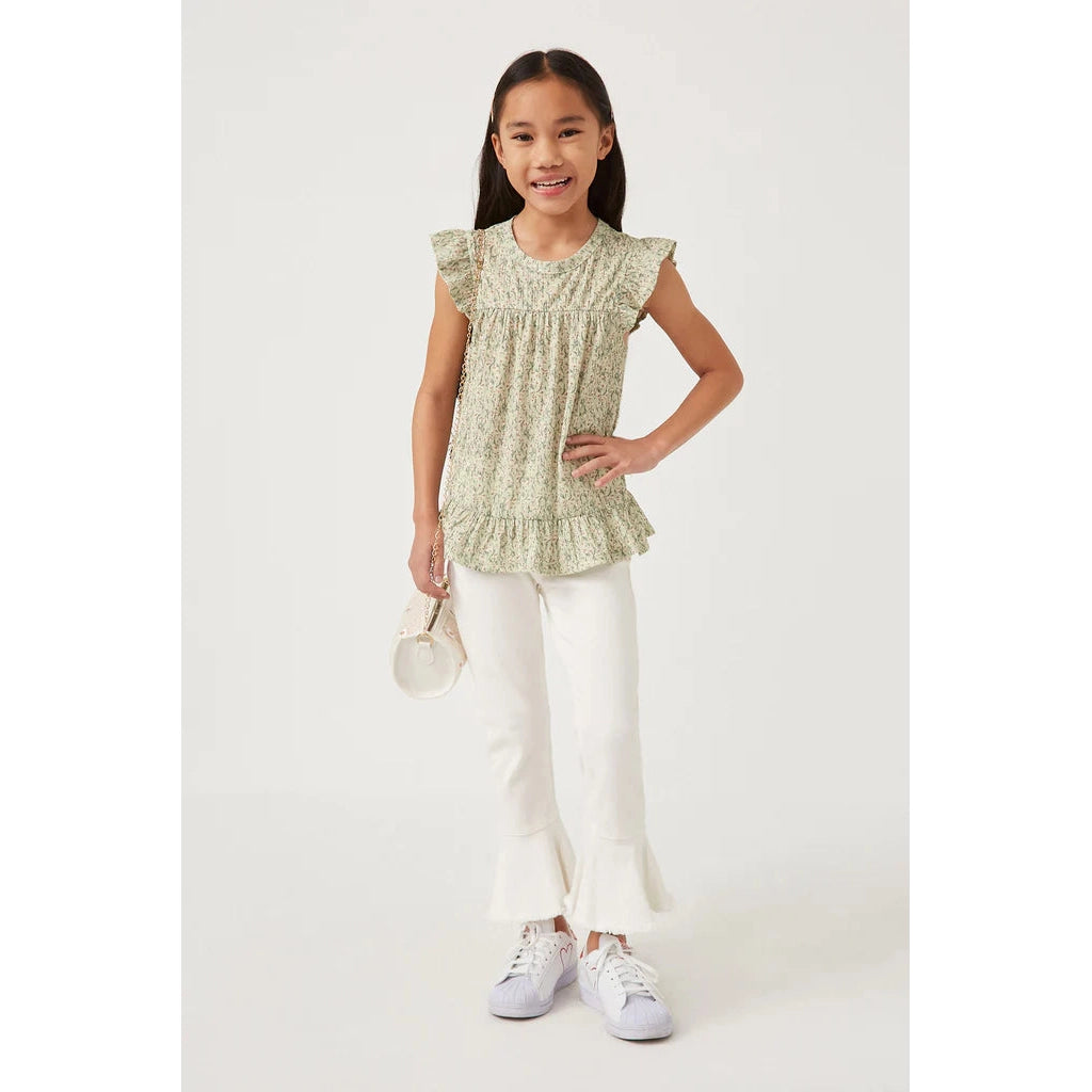 Hayden Girls Textured Floral Knit Ruffle Detail Tank-HAYDEN GIRLS-Little Giant Kidz