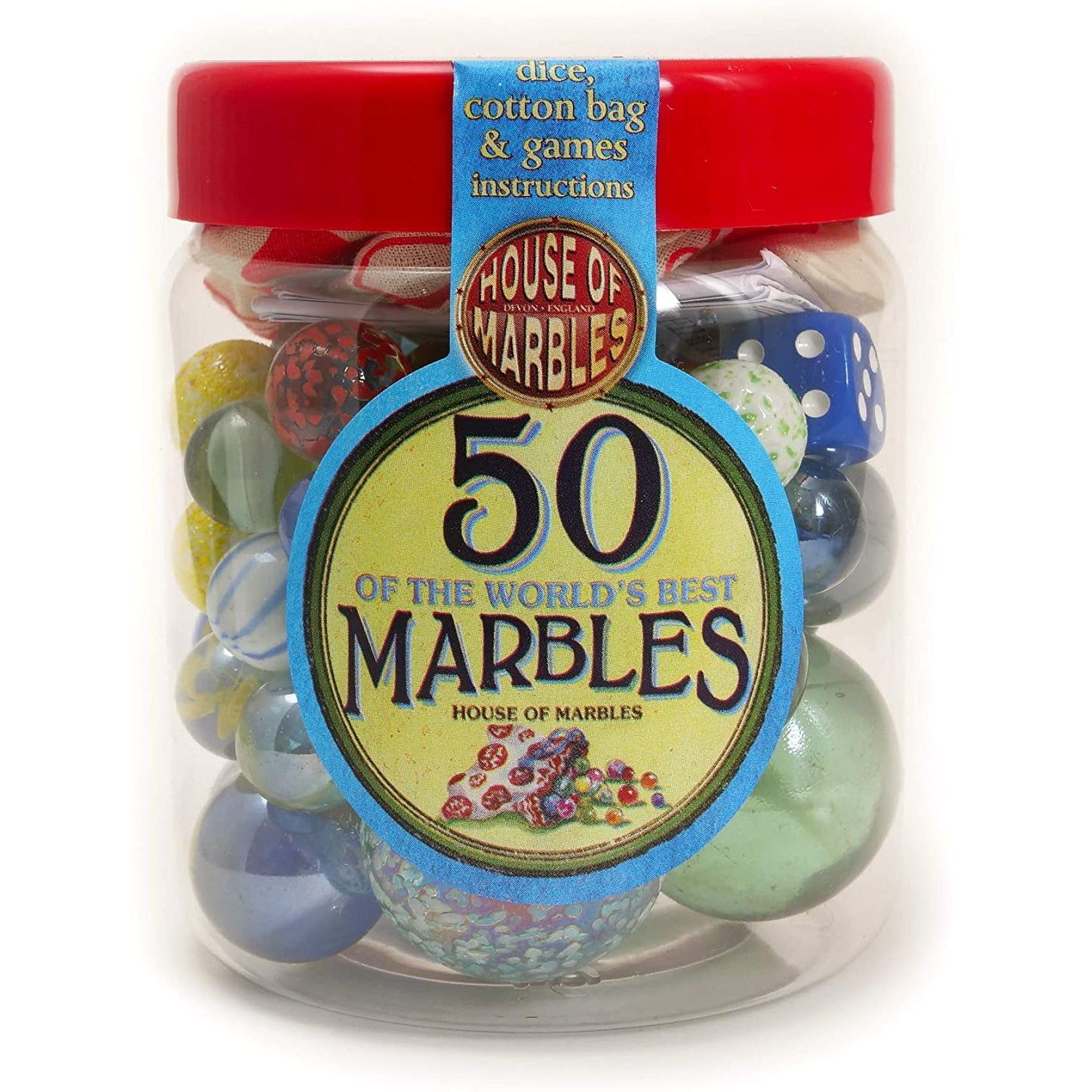 House Of Marbles 50 of the World's Best Marbles with Dice, Cotton Bag & Games Instructions-House Of Marbles-Little Giant Kidz
