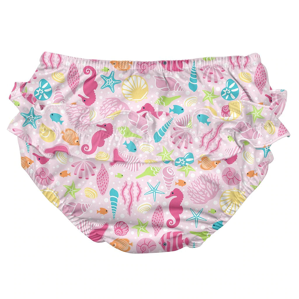 I Play Ruffle Snap Reusable Absorbent Swimsuit Diaper - Pink Sea Life-I Play-Little Giant Kidz