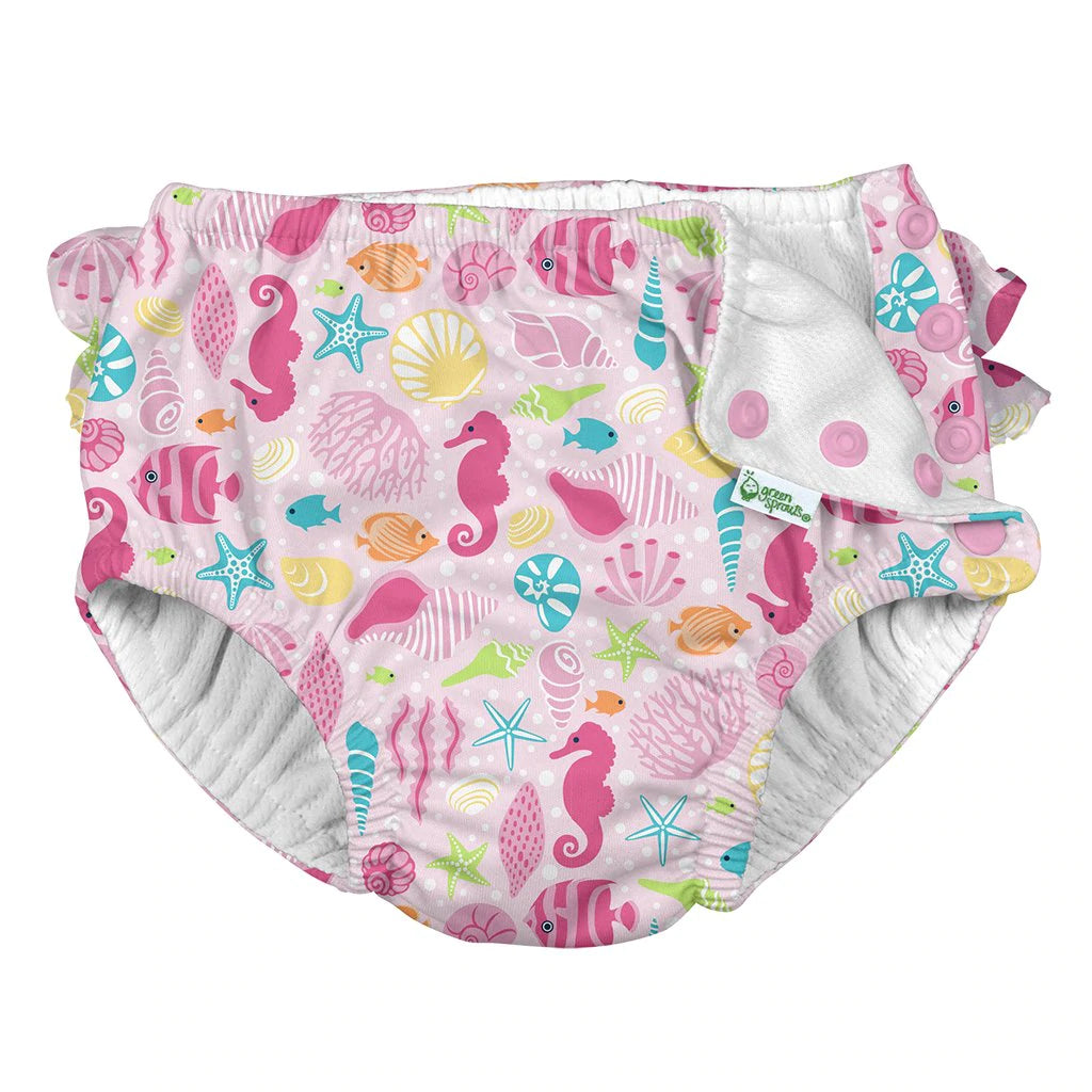 I Play Ruffle Snap Reusable Absorbent Swimsuit Diaper - Pink Sea Life-I Play-Little Giant Kidz