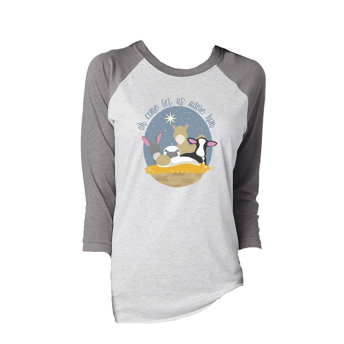 Jane Marie Adore Him Premium Heather Grey / Heather White Crew Neck 3/4 Sleeve T-Shirt-JANE MARIE-Little Giant Kidz