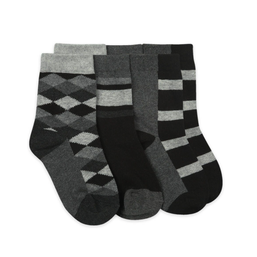 Jefferies Socks Argyle & Stripe Dress Crew Socks 3PK -Black-JEFFERIES SOCKS-Little Giant Kidz