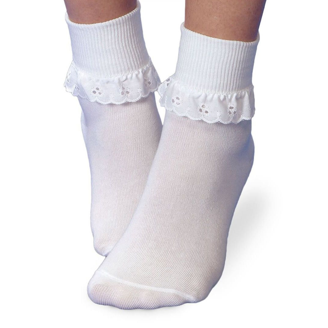 Jefferies Socks Eyelet Lace Turn Cuff Socks - White - 1 Pair-JEFFERIES SOCKS-Little Giant Kidz
