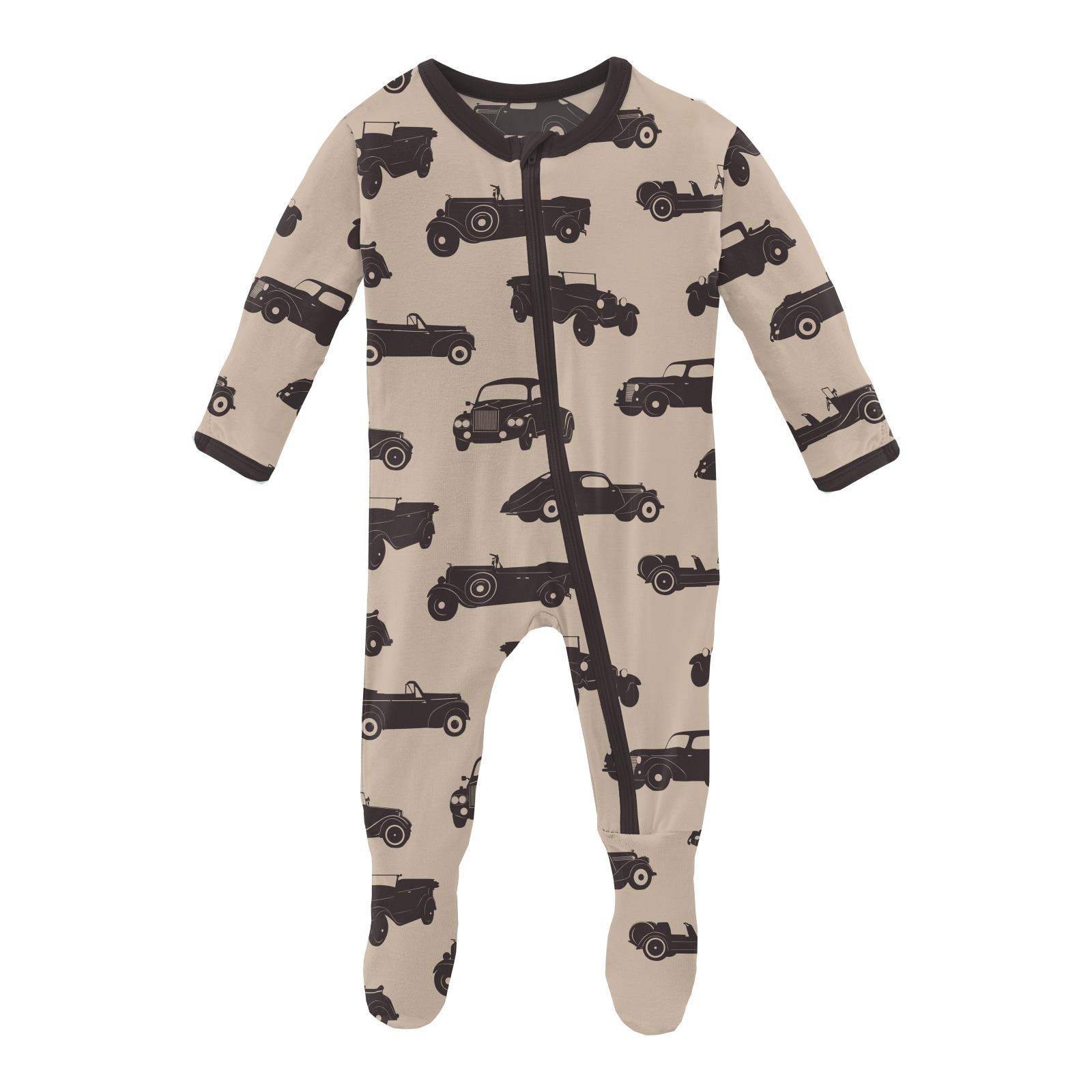 Kickee Pants Burlap Vintage Cars Print Footie with Zipper-Kickee Pants-Little Giant Kidz