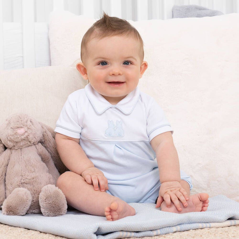 Kissy Kissy Pique Bunny Rabbit Short Playsuit - Blue-Kissy Kissy-Little Giant Kidz