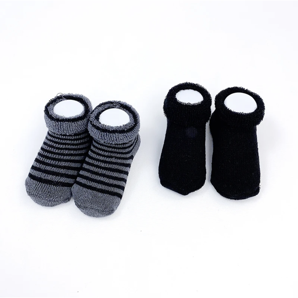 Kushies Newborn Socks 2-Pack - Black/Charcoal Stripe-KUSHIES-Little Giant Kidz