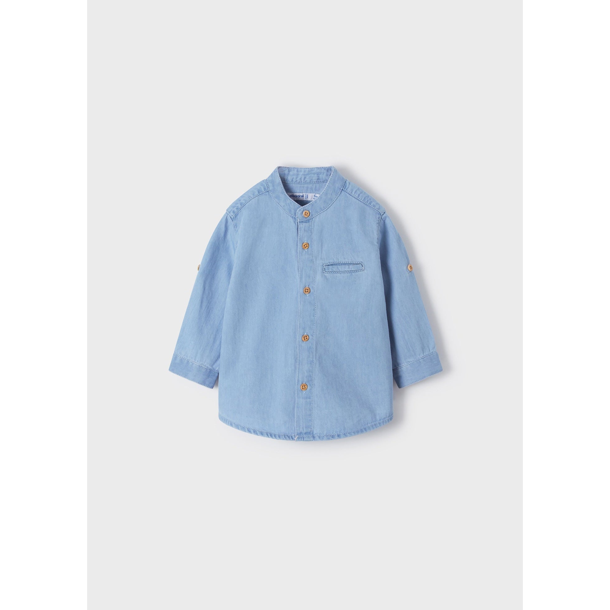 Mayoral Baby Boy Mandarin Collar Denim Shirt - Bleach-MAYORAL-Little Giant Kidz