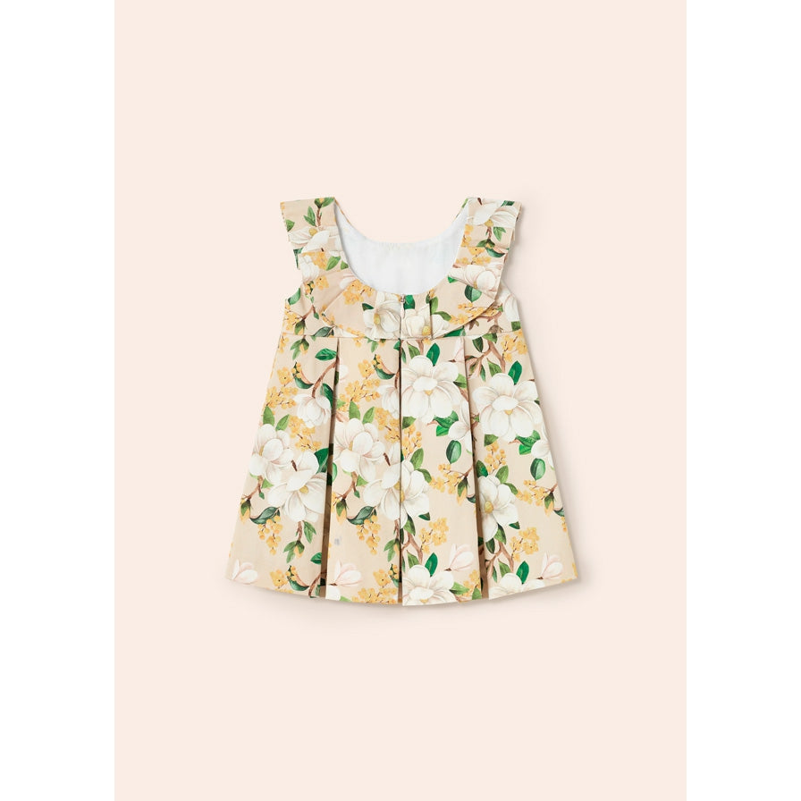 Mayoral Beige Cotton Floral Printed Dress-MAYORAL-Little Giant Kidz