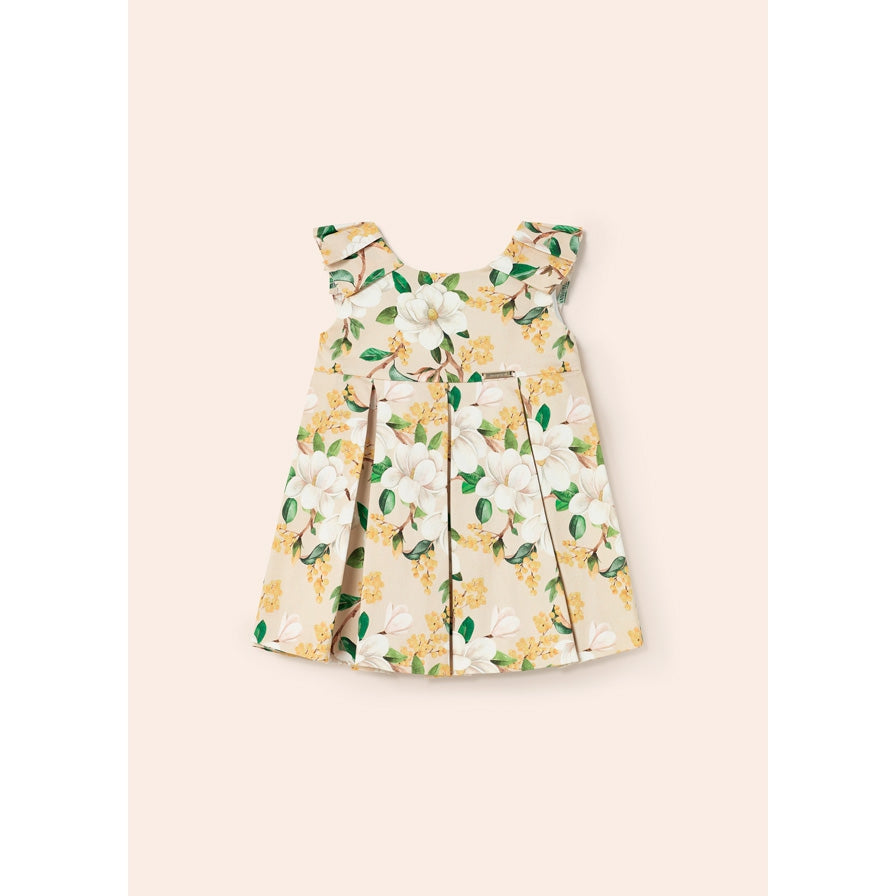 Mayoral Beige Cotton Floral Printed Dress-MAYORAL-Little Giant Kidz