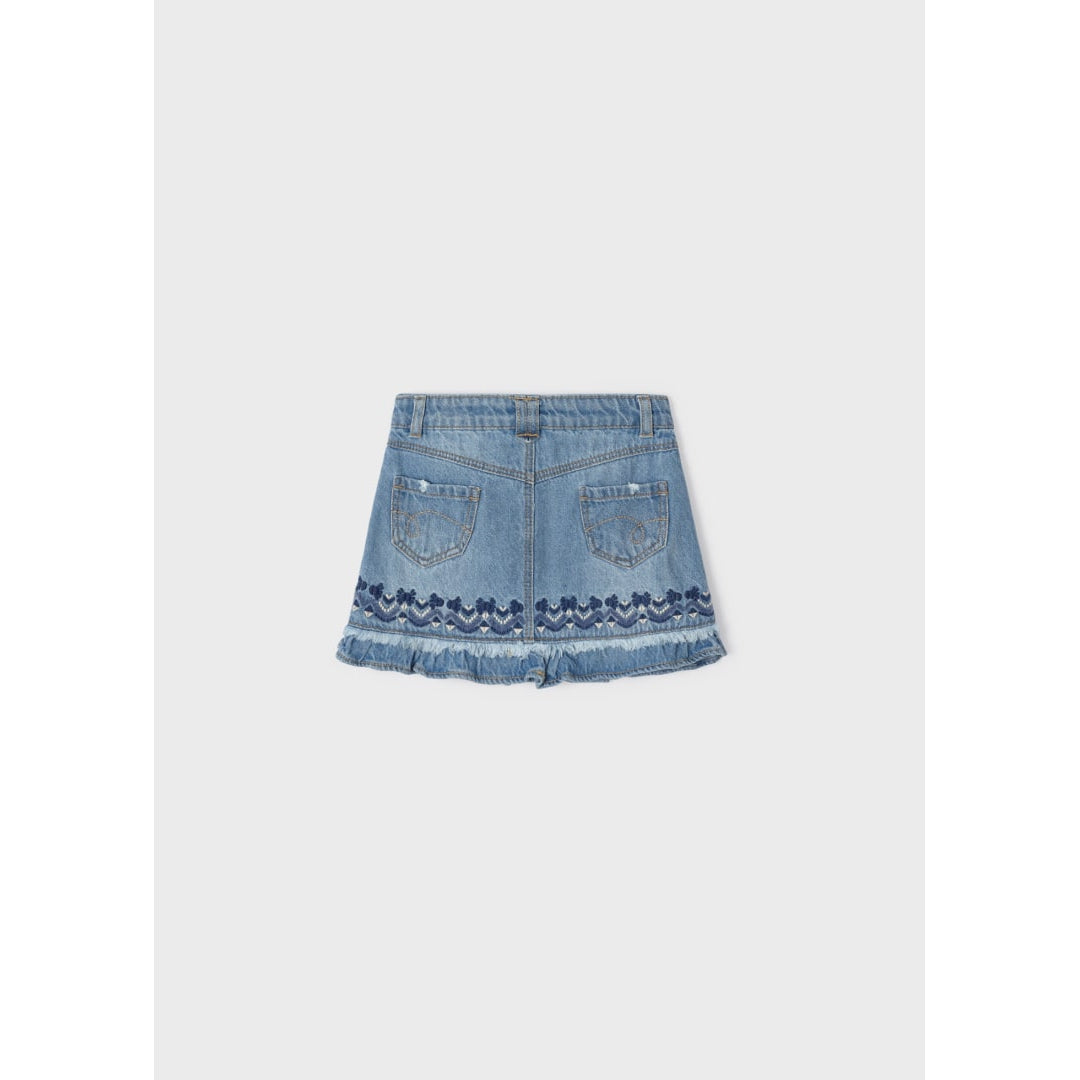 Mayoral Embroidered Motif Denim Skirt - Light Wash-MAYORAL-Little Giant Kidz