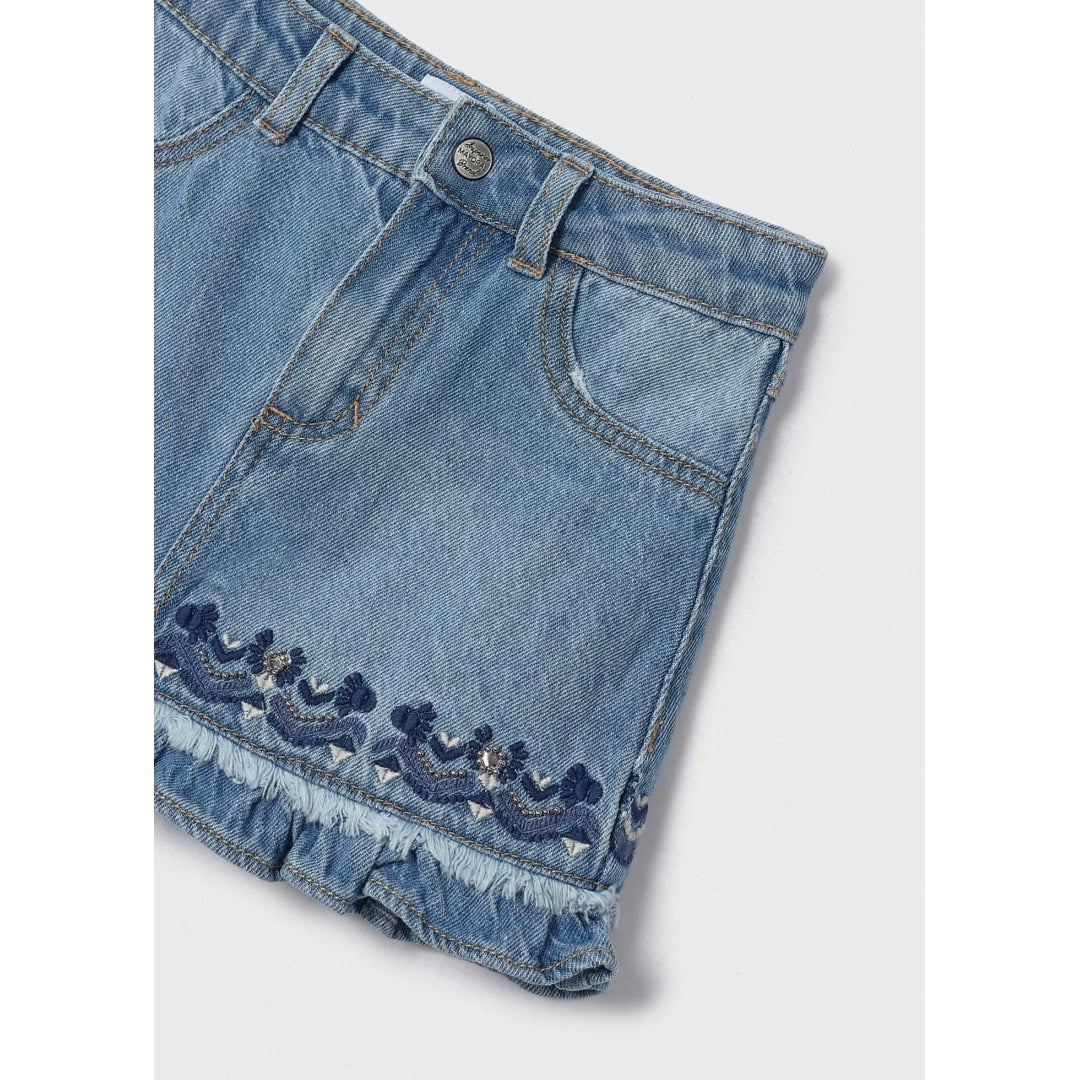 Mayoral Embroidered Motif Denim Skirt - Light Wash-MAYORAL-Little Giant Kidz
