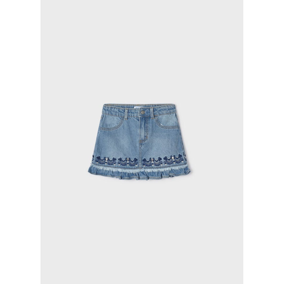 Mayoral Embroidered Motif Denim Skirt - Light Wash-MAYORAL-Little Giant Kidz