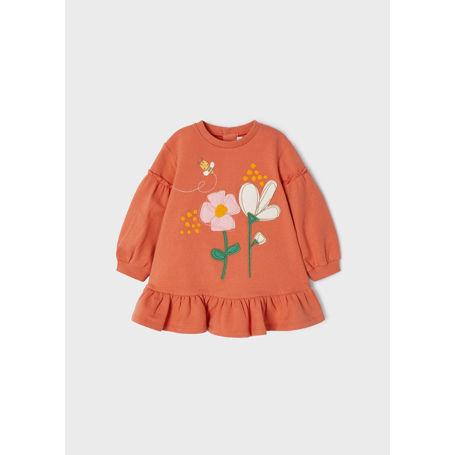 Mayoral Flower Fleece Dress - Orange-MAYORAL-Little Giant Kidz