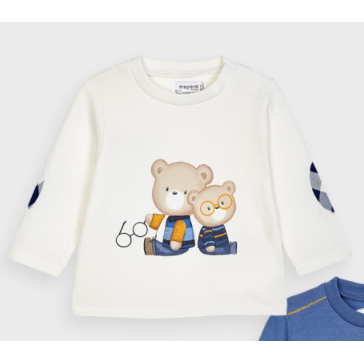 Mayoral Long Sleeve White Bear Tee Baby Boy-MAYORAL-Little Giant Kidz