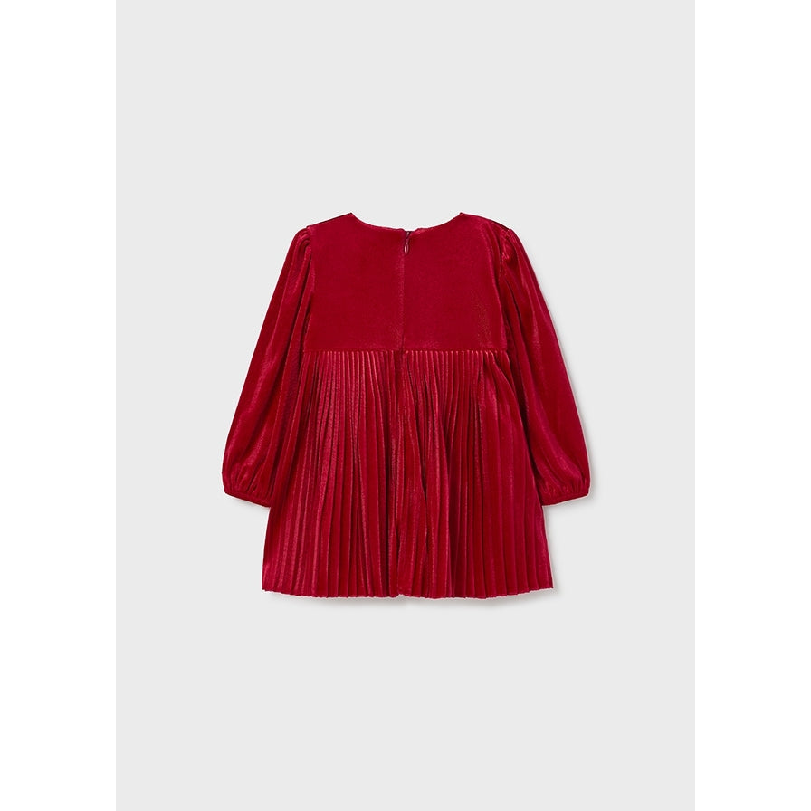 Mayoral Pleated Velvet Dress - Red-MAYORAL-Little Giant Kidz