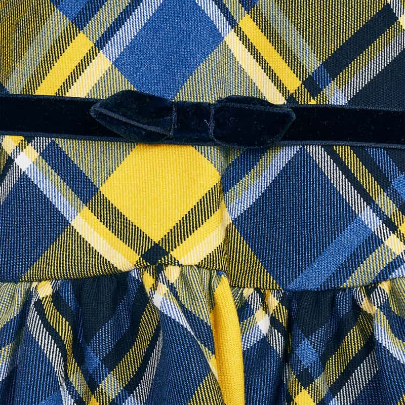 Mayoral Yellow Short Sleeved Plaid Dress Girl-MAYORAL-Little Giant Kidz