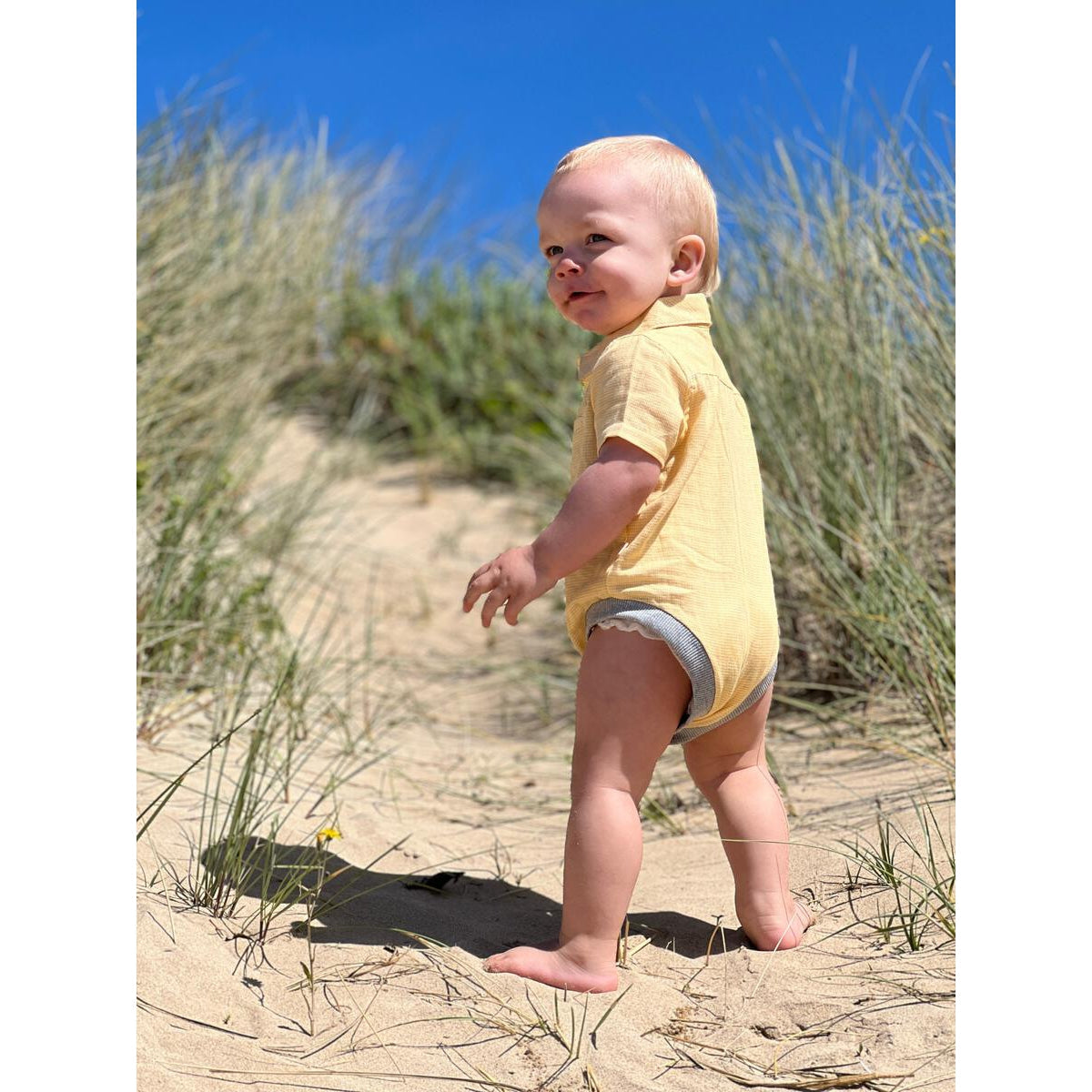 Me & Henry Gold Micro Check Helford Woven Onesie-ME & HENRY-Little Giant Kidz