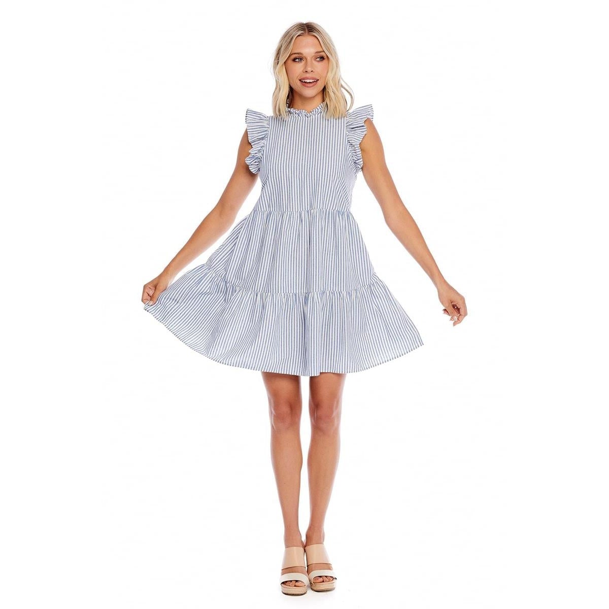 Mud Pie Blue Stripe Dewberry Bow Tie Dress-MUD PIE-Little Giant Kidz