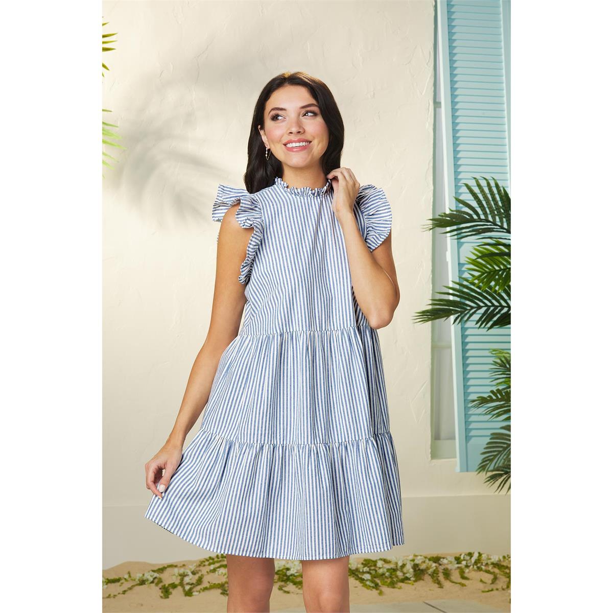 Mud Pie Blue Stripe Dewberry Bow Tie Dress-MUD PIE-Little Giant Kidz